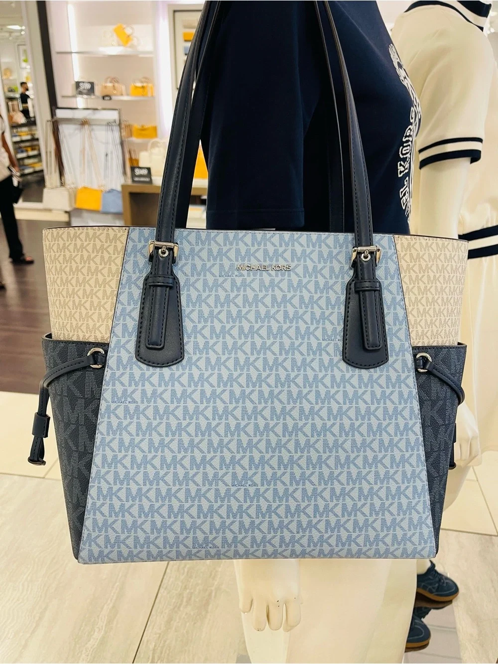 Michael Kors Voyager Large Color-Block Signature Logo Tote   Admiral Multi  NWT